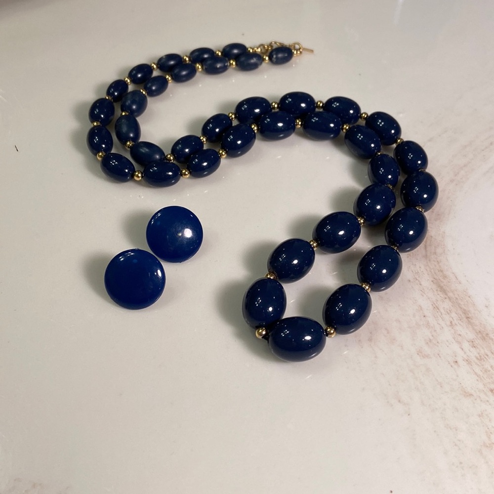 Vintage Monet Navy Blue Necklace & Earrings Set